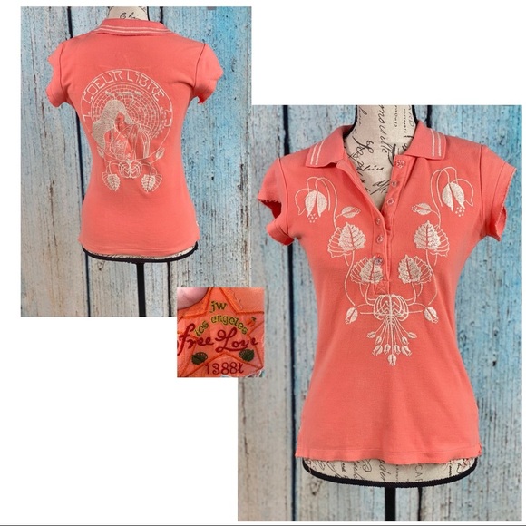 Johnny Was Coral Embroidered Cotton Polo Top - Picture 2 of 14
